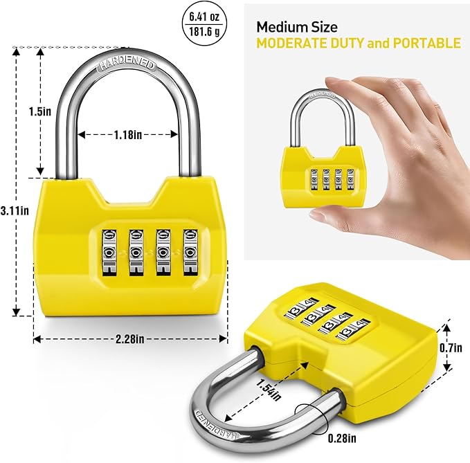 1 Pack disecu 4-Digit Combination Lock, Waterproof Outdoor Padlock for School Gym Locker, Fence, Gate, Shed, Storage Unit (Yellow)