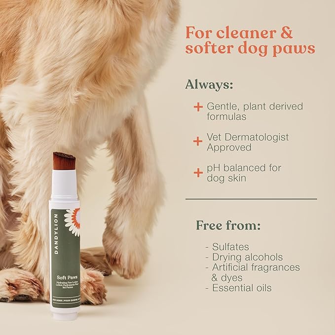 Dandylion Daily Paw Care Kit – No‑Rinse Paw Cleaner + Hydrating Paw Lotion with Brush – Gentle, pH‑Balanced, Fragrance‑Free, Plant‑Based