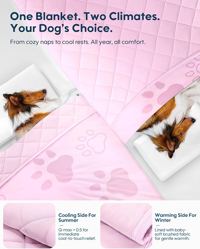 KASBAH Dog Cooling Blanket & Mat, Waterproof Pet Blankets for Couch, Bed and Car Seat, Washable Reversible Dog Blanket Throw (Cool & Warm), Q-MAX >0.5, 28 x 40 Inch