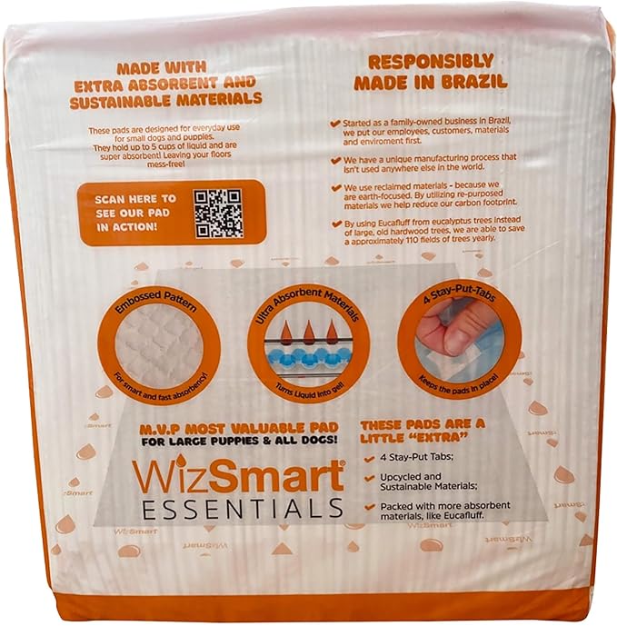 WizSmart Essentials Large Dog Pads, 23.5" x 22", Extra Absorbent Puppy Training Pads, Indoor Potty Pads, Leakproof Gel Pads for Small Dogs, Crate, House, Travel, Eco-Friendly, Non-Slip - 50 Count