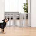ZJSF Freestanding Indoor Dog Gate for House Foldable Wood Grey Puppy Gate for Doorways Pet Gate for Stairs Extra Wide Pet Fence 24" Height 3 Panels