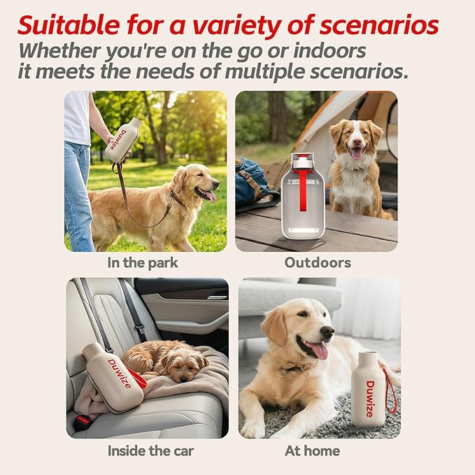 Portable Dog Water Bottle – 19 oz, Exclusive Latest Large Wide-Mouth Folding Design, Durable Handle Strap, Food-Grade Plastic, Ideal for Walking, Hiking & Outdoor Travel（Light brown）