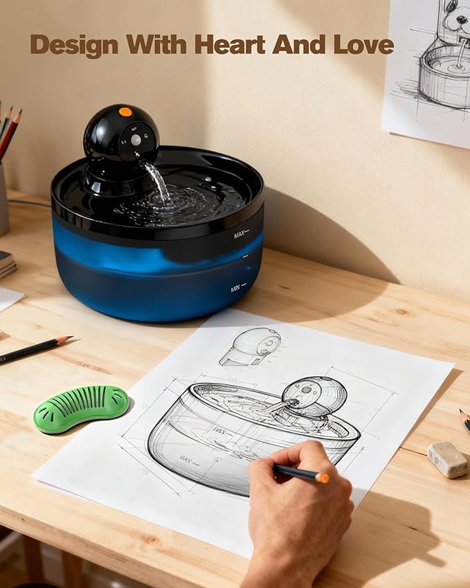 Pet Water Fountain Battery Operated: GOOIFUN Cat Water Fountains with 8 Filters + 8 Sponges - 88oz/2.6L Noiseless Cats Waterer Bowl Dispenser - Kitten Drinking Fountains for Cats Indoor