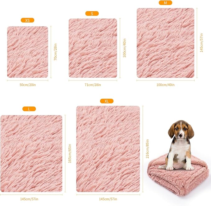 Waterproof Pet Blanket Pink Calming Dog Blankets Fluffy Long Faux Fur Pet Throw Blankets for Couch Protector Love Bed Cover Washable(Pink,L)