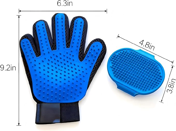 Cat & Dog Grooming Gloves – 1 Pair Deshedding Tool with Pet Massage Bath Brush, Gentle Hair Remover & Massage Mittens, Suitable for All Fur Types (Blue)