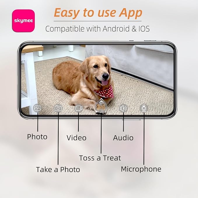 Dog Camera Treat Dispenser, WiFi Remote Pet Camera with Two-Way Audio and Night Vision, Compatible with Alexa