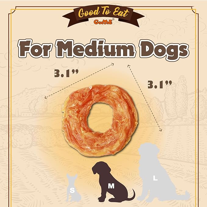 Gootoe Turkey Tendons for Dogs –All-Natural, Hypoallergenic Dog Treats, Rawhide Alternative, Long Lasting Puppy Chews, Healthy Dog Treats for Medium Breeds, Ring (M), 16 oz Pack (1 lb)