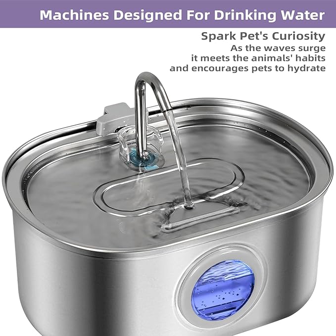 Cat Water Fountain Stainless Steel 3.2L/108oz Capacity, Automatic Pet Water Dispenser with Quiet Pump, and Dishwasher Safe Design for Cats, Dogs(Cat Fountain + 1 Filter + 1 Sponges)