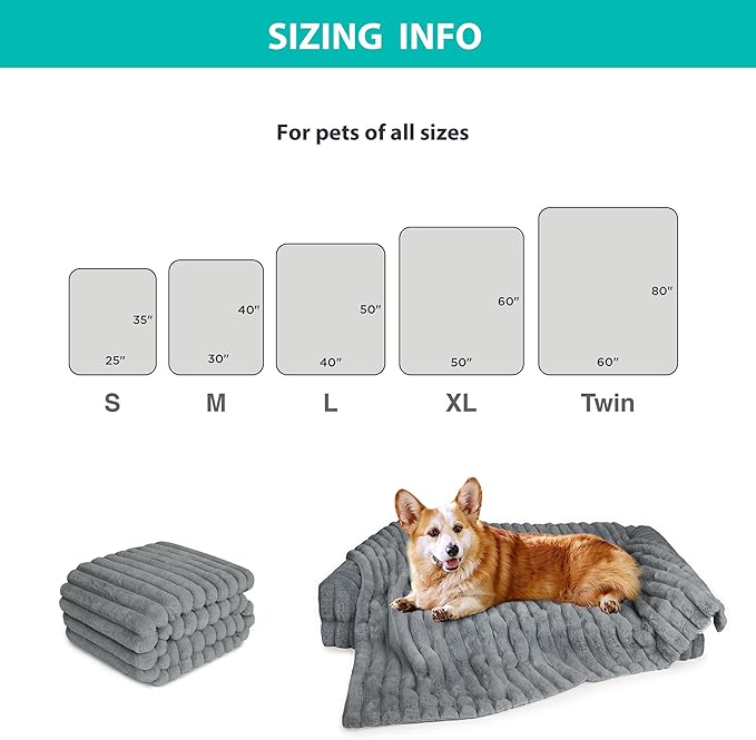 Waterproof Dog Blanket for Bed, Luxury Plush Washable Large Dogs Blankets for Furniture Protection, Super Soft Calming Pet Blanket for Indoors (Grey, 60"x80")