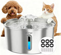 Cat Water Fountain Stainless Steel 3.2L/108oz, Invengo Automatic Pet Fountain for Cats & Dogs, Ultra Quiet <25 dB Pump, Includes 6 Replacement Filters & Sponges, LED Water Level Window, Easy to Clean