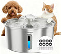 Cat Water Fountain Stainless Steel 3.2L/108oz, Invengo Automatic Pet Fountain for Cats & Dogs, Ultra Quiet <25 dB Pump, Includes 8 Replacement Filters & Sponges, LED Water Level Window, Easy to Clean