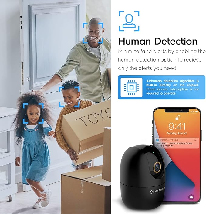Amcrest 4MP WiFi Camera Indoor, Dog Camera, Sound & Baby Monitor, Human & Pet Detection, Motion-Tracking, w/ 2-Way Audio, Pan/Tilt Wireless IP Camera, Night Vision, Smart Home ASH41-B