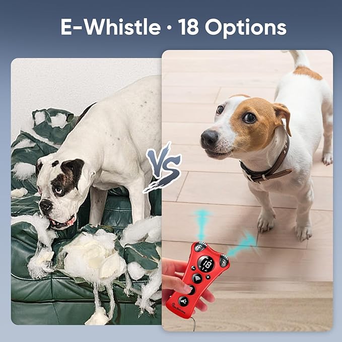 Ultrasonic Dog Bark Deterrent Device –10-Level Adjustable Anti Barking Trainer with Flashlight, Strobe, E-Clicker(18 Whistle Sounds)–No Shock, Collar-Free Dog Behavior Correction Devices