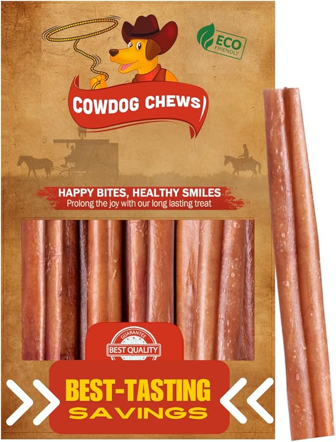 Cowdog Chews Beef Bully Stick: Odor-Free, Fully Digestible Beef Collagen Chews (5-7", 10 Count) - Natural, Grain-Free, Long-Lasting Collagen Bully Stick Substitute for All Dog Breeds