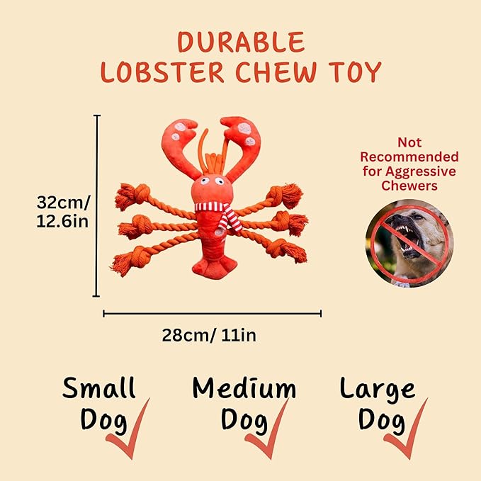 Squeaky Dog Toys, Rope Tug of War Dog Toys, Interactive Lobster Plush Chew Toys, Dog Gifts for Puppy, Small Medium Large Dogs