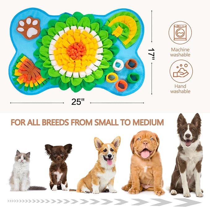 Snuffle Mat for Dogs, Pet Snuffle Mat for Small and Medium Dogs, Interactive Sniff Mat Feeding Mat for Puppies, Slow Feeder Dog Treat Mat for Training and Stress Relief (Bone Shape) (Blue, One Size)