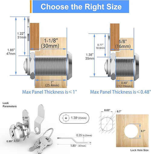 1 Pack Cabinet Locks with Keys, 5/8" Cam Lock Keyed Alike, Mailbox Lock RV Cabinet Lock for Secure File Cabinet Mailbox Toolbox Drawer Replacement Lock, Zinc Alloy
