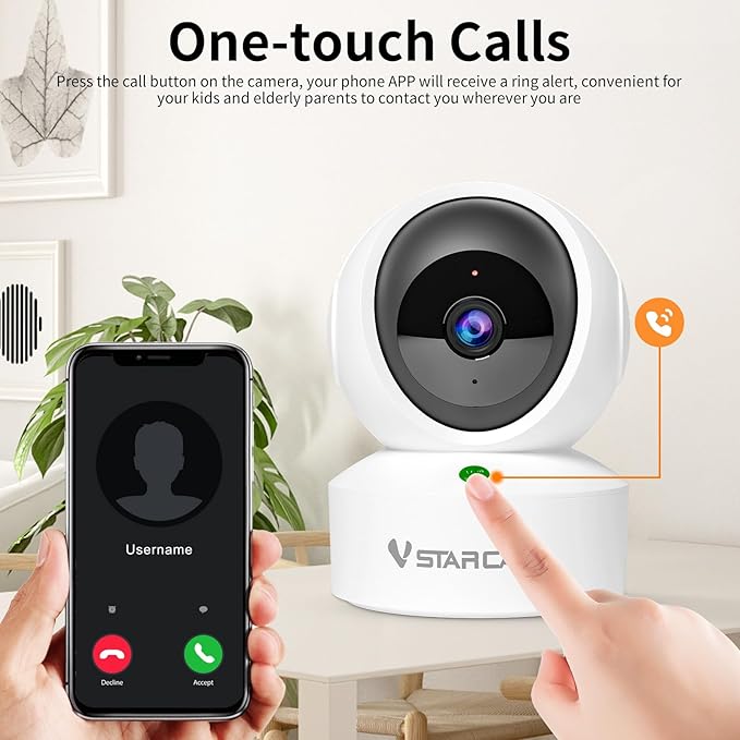 VSTARCAM 2K QHD Security Camera Indoor, Room Camera Baby Monitor 360° for Home Security, WiFi Camera with 2.4 GHz Wi-Fi, One-Touch Call, Smart Motion Tracking, IR Night Vision