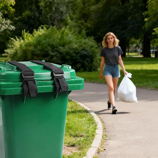 1 Pcs Trash Can Lock for Animals Secure Garbage Can Lid Straps Adjustable Heavy Duty Outdoor Bins, Bear/Raccoon/Dog Proof