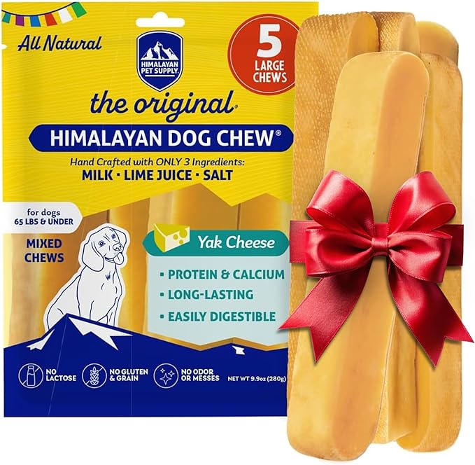 Himalayan Dog Chew Original Yak Cheese Dog Chews, The Better-For-You Chew, 100% Natural, Long Lasting, Healthy Safe Dog Treats, Lactose & Grain Free, Protein Rich, For Dogs 65 Lbs & Smaller, 5-Count
