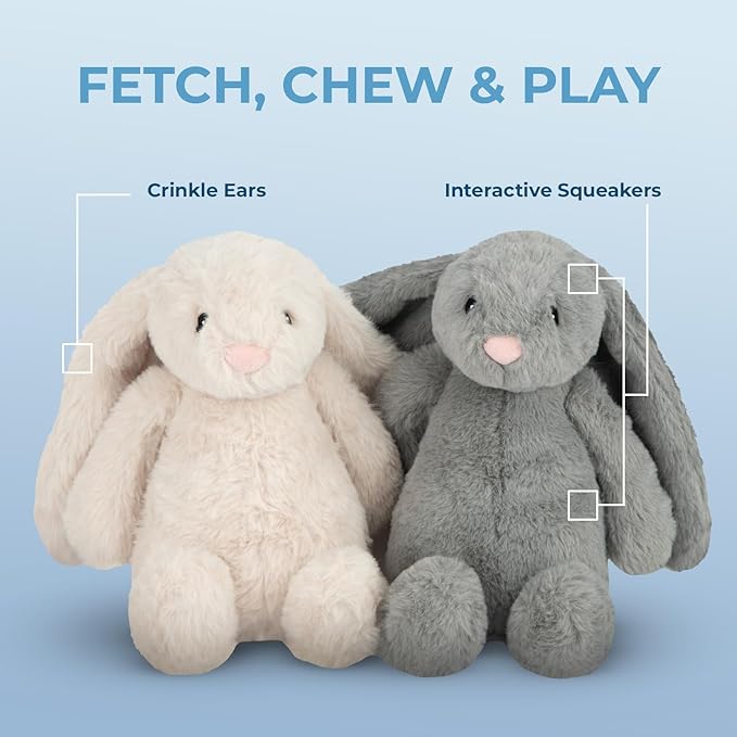 Best Pet Supplies Squeaky Dog Toys with Soft Durable Fabric for Small, Medium and Large Pets Interactive Toy for Indoor Play, Supports Active Biting and Play - Bunny (Beige), Small