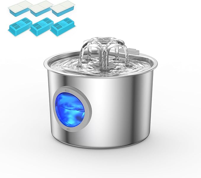 Cat Water Fountain Advanced 304 Stainless Steel 2.2L/74oz with Detachable Tank, Easy to Clean, Automatic Pet Fountain Quiet Cats Water Dispenser, Dogs (74oz Flower Style Cat Fountain + 6 Filters)