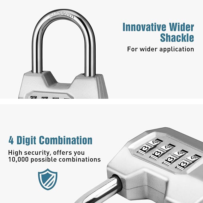 1 Pack disecu 4-Digit Combination Lock, Waterproof Outdoor Padlock for School Gym Locker, Fence, Gate, Shed, Storage Unit (Silver)