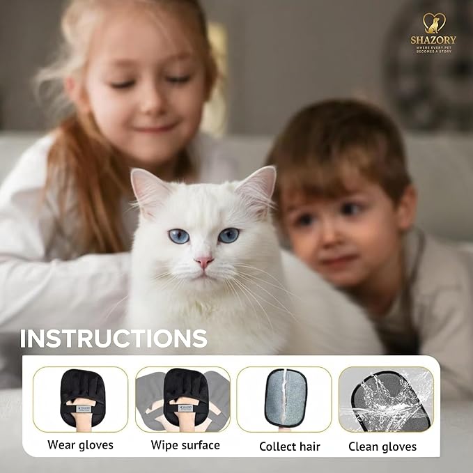 SHAZORY 2PCS Pet Hair Removal Glove for Cats and Dogs - Electrostatic Pet Hair Remover Glove | Reusable Brush Pet Hair Remover for Couch, Carpet, Car Seat & Laundry
