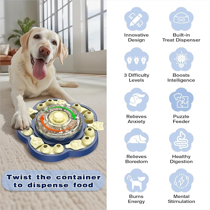 KADTC 3 Levels of Challenge Dog Puzzle Feeder Toy U.S. Brand - Design Spin-to-Release Treat Dispenser For Small Medium Large Dogs Boredom Buster Mental Stimulation Enrichment Slow Feeding Puzzles Toys