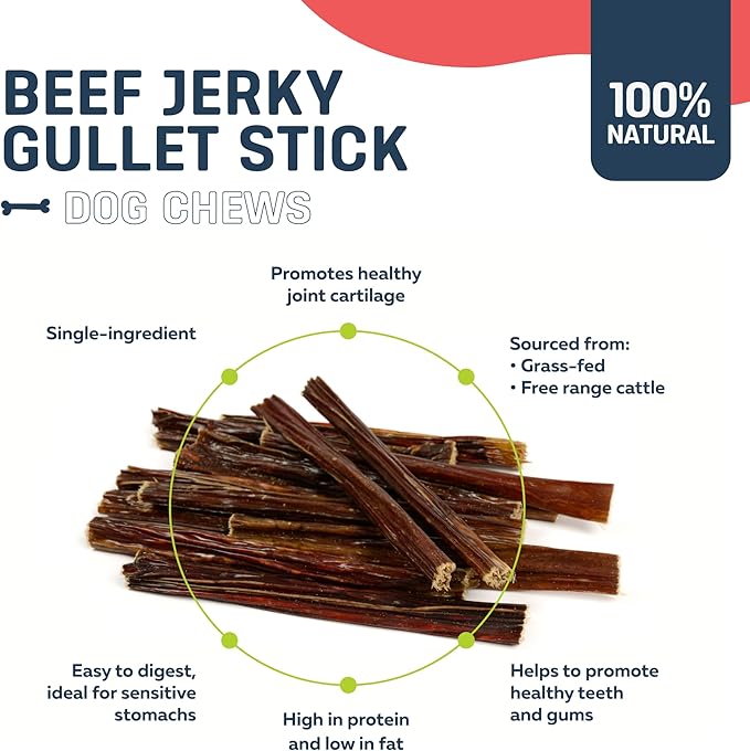 Big Lu - 6-Inch Beef Jerky Sticks for Dogs, 12 Count, All-Natural Beef Gullet, Grass-Fed Jerky Chews, Fully Digestible, High-Protein Treats with Glucosamine and Chondroitin for Joint Health