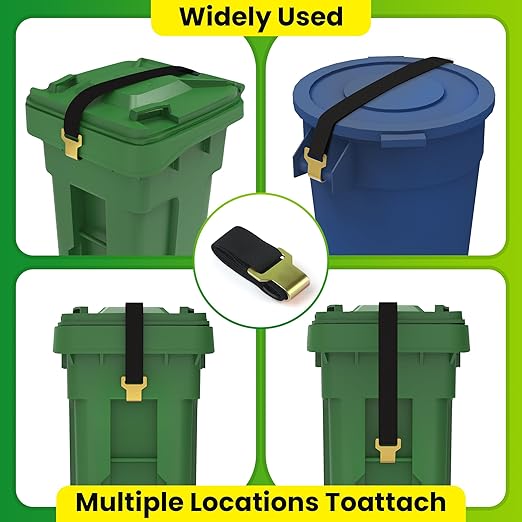 1 Pcs Trash Can Locks for Animals,Garbage Can Lid Locks with Metal Claw,Adjustable Garbage Straps Clips Outdoor for Keep Out Raccoon,Bear - Black