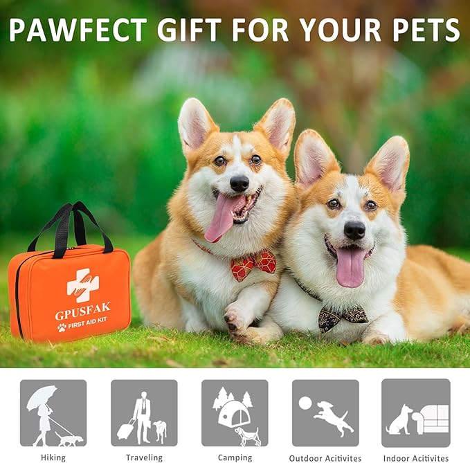 Pet First Aid Kit for Dogs and Cats - Pet Emergency Kit for Camping Hiking Traveling Hunting and Sports Orange