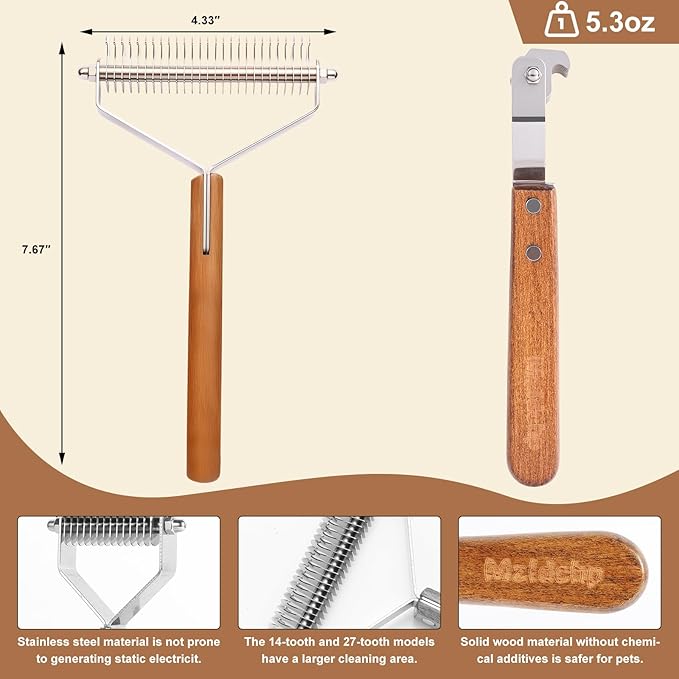 Extra Large 2-Sided Pet Hair Removal Comb | High Efficiency Cat Brush& Dog Grooming Tool | Undercoat Rake & Dematting Comb for Long Haired Dogs & Indoor Cats | Slicker Brush for Shedding & Carpet Rake