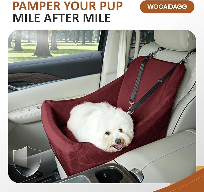 Dog Car Seat for Medium Sized Dogs Up to 40lbs,Comfy Pet Travel Car Bed with Seat Belt Channle,Fully Detachable and Washable,Adjustable Straps,2 Side Pockets,Easy to Install (Red)