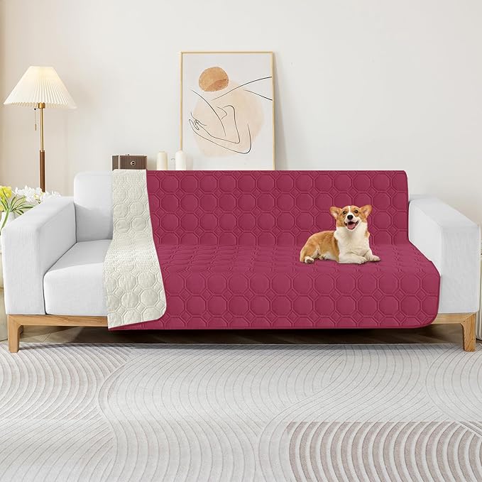 ZNSAYOTX Ultimate Cozy Blankets (52"x82") 100% Waterproof Bed Mat Blanket for Dog Pets, Couch Sofa Protector with Non-Slip Back Washable Durable, Pee Scratch Proof Easy to Clean (Wine Red)