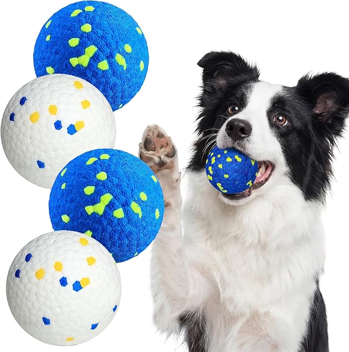 4 Pack Bouncy Dog Balls, 3'' Indestructible Dog Toys for Aggressive Chewers, Outdoor Jolly Tennis Balls for Dogs, Durable Interactive Floating Fetch Toy, Blue Orange