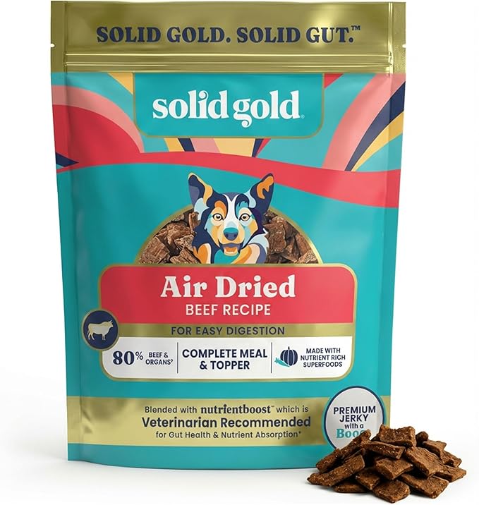 Solid Gold Air Dried Dog Food Toppers for Dry Food - Healthy Dog Treats w/Real Beef & Superfoods - Serve as a Complete Meal, Topper or Treats - Supports Muscle Growth, Immunity & Digestion - 1lb