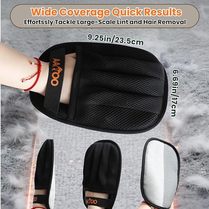 Pet Hair Removal Glove for Cats & Dogs with Silicone Pet Toothbrush – Reusable Magic Brush – Five-Finger Electrostatic Pet Hair Remover Glove for Laundry, Couch, Carpet & Car Seat