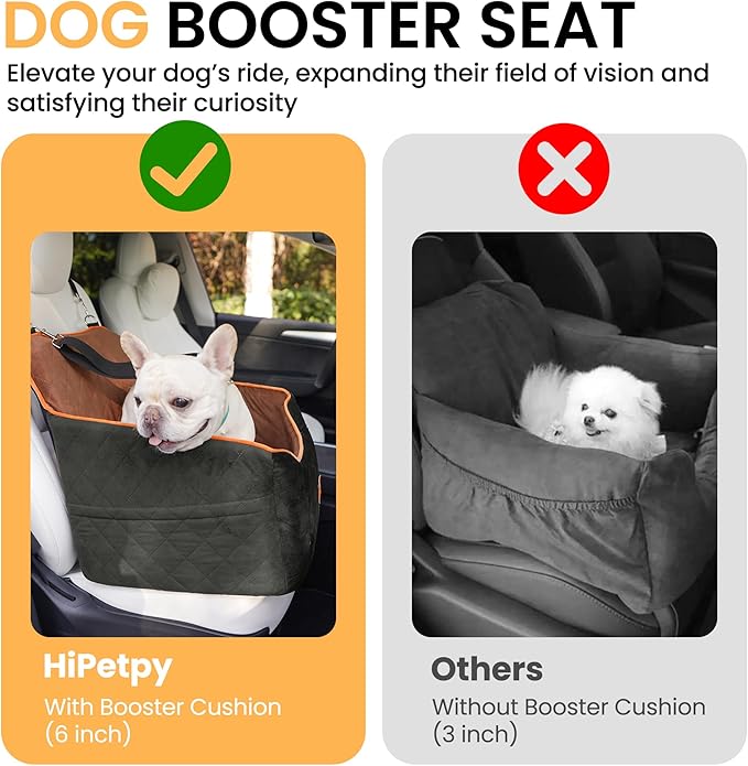 Dog Car Seat for Small Dog with Washable Mat, Memory Foam Booster Seat for Dogs Under 30lb, Elevated Pet Seat with Pockets, Anti-Slip Bed for Car, Perfect for Front & Back Seats with Safety Leash