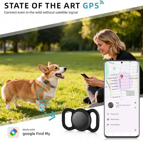 1 Pack Google Android GPS Dog Collar, Mini Dog GPS Tracker, Smart Pet Activity Tracker, No Subscription, GPS Cat Collar Certified Finder, Anti-Lost, Finder Tag for Vehicles, Pets, Kids, Items