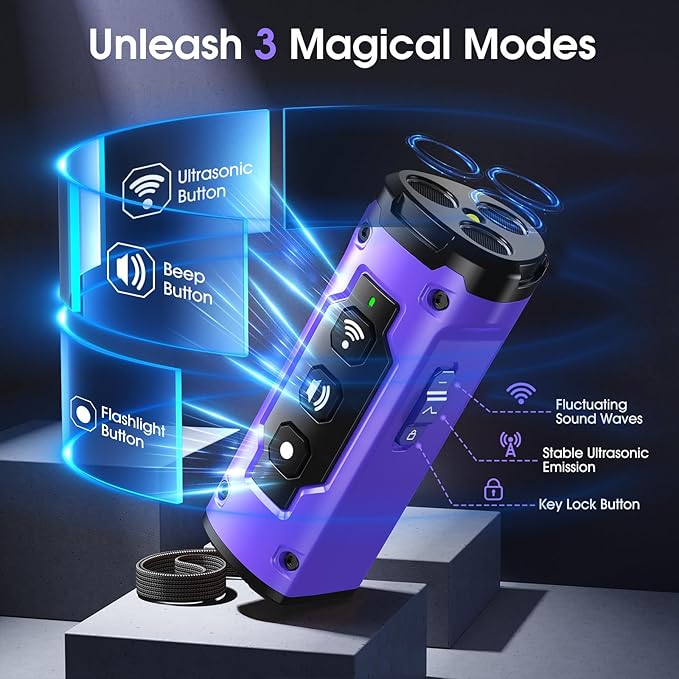 1-Touch Dog Bark Deterrent Devices with 3 Sonic Heads,Portable 50ft Range Anti Barking Device for Dogs,Rechargeable & Safe Dog Training Tool with Flashlight,Helps Improve Dog's Behavior Purple