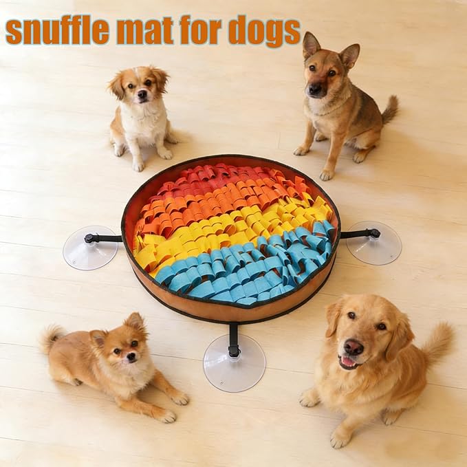 Snuffle Mat for Dogs Large Breed - 20 Inch Round Dog Sniffing Mat with 3 Suction Cups & Non-Slip Base, Slow Feeder Puzzle Toy for Mental Stimulation, Anxiety Relief, Durable Machine Washable (Rainbow)