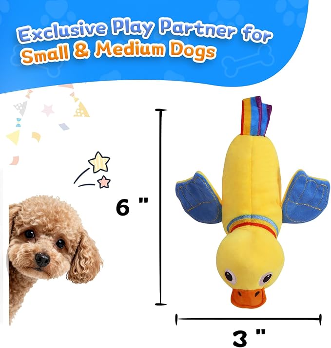 Squeaky Dog Toys, Duck Plush Toy with Crinkle & Squeaker - Puppy Toys to Keep Them Busy, Interactive Chew for Small Medium Dogs