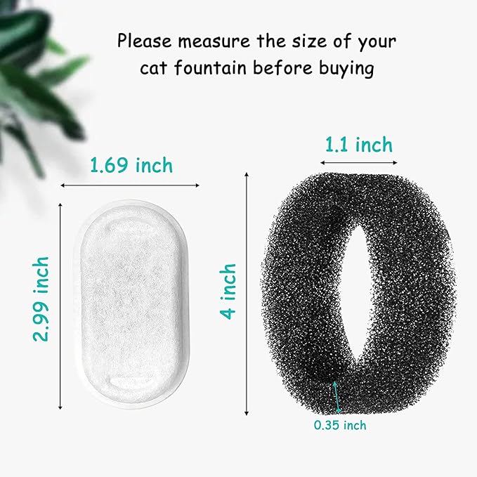 Cat Water Fountain Filters for Stainless Steel 67oz/2L Adjustable Water Flow Pet Fountain, 16 Pack Pet Replacement Filters with 16 Sponges
