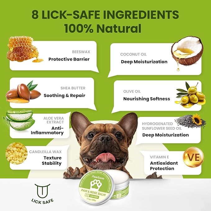 (7.1 oz / 200 g) Lick-Safe Dog Paw & Nose Balm with Coconut Oil | All-Natural Paw Cream & Wax for Dry, Cracked Pads & Snouts| Paw Moisturizer & Soother, Nose Butter for Bulldogs| Horse Hoof Care