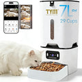 TYM Automatic Cat Feeder with Camera, 5G WiFi Auto Cat Dog Food Dispenser with APP Remote Control, 7L Large Food Storage for Multiple Pets, Scheduled Feeding, Stainless Steel Bowl, Easy Clean
