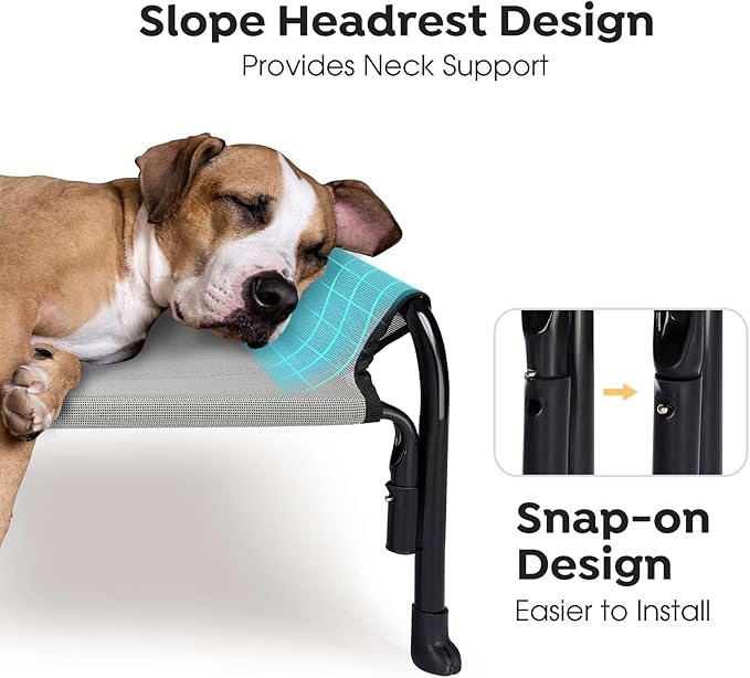 Veehoo XXL Outdoor Elevated Dog Bed, Raised Dog Cot for Extra Large Dogs, Cooling Washable Waterproof Pet Hammock Beds with Slope Headrest, Breathable Mesh and Sturdy Frame, XX-Large, Grey, CWC2204