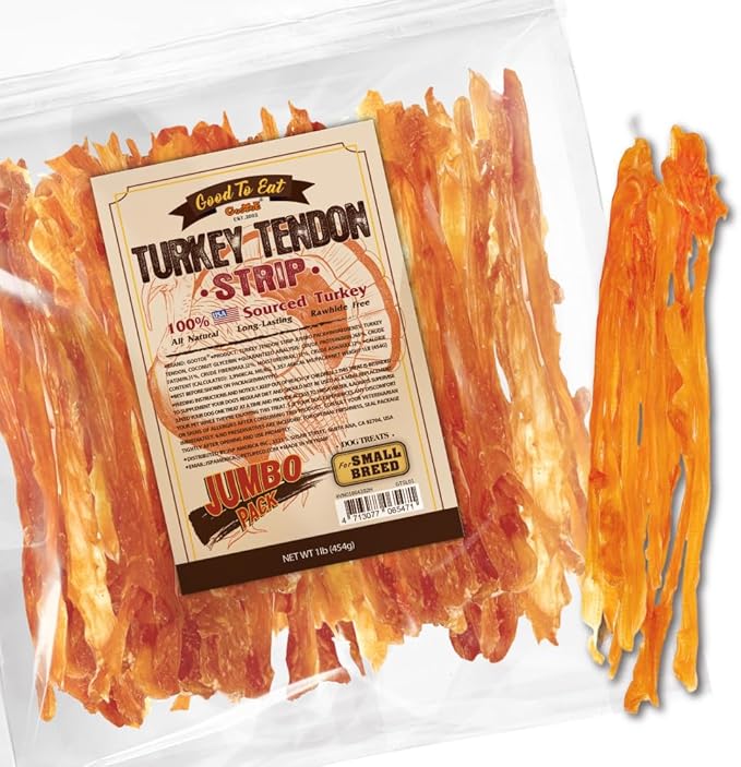 Gootoe Turkey Tendons for Dogs – All-Natural, Hypoallergenic Dog Treats, Rawhide Alternative, Long Lasting Puppy Chews, Healthy Dog Treats for Small Breeds, Strips, 16 oz Pack (1 lb)