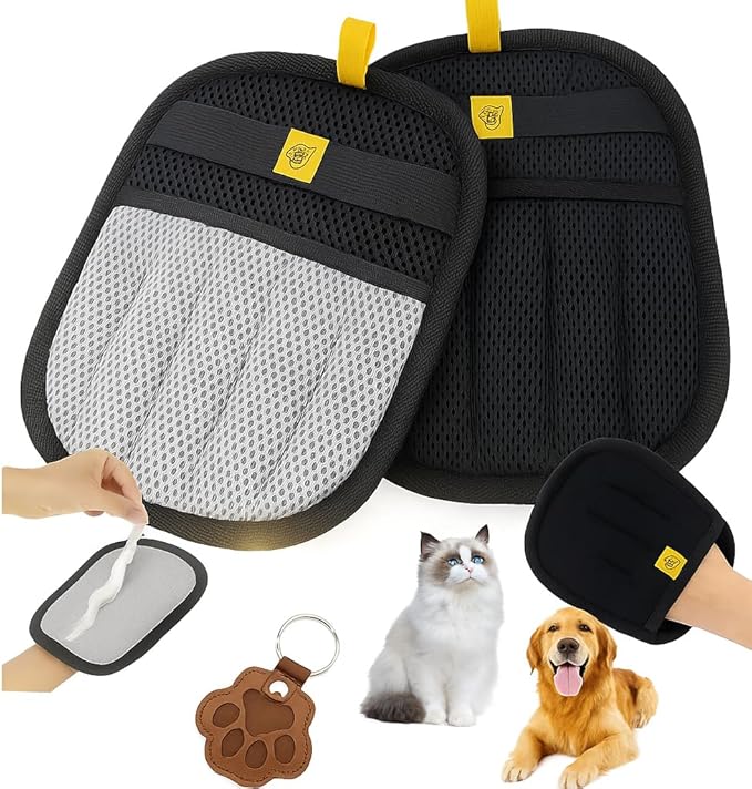 Pet Hair Removal Gloves (Pair) – Reusable 5-Finger Electrostatic Pet Hair Removal Glove, Cat Hair Remover for Cats & Dogs – Washable Cleaning Gloves for Couch, Car Seats, Carpets & Blankets (2Pcs)