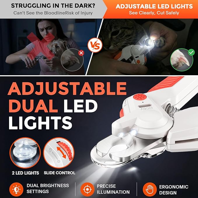 Dogs & Cats Nail Clippers with Light – Safety Guard Pet Nail Trimmer Reveals The Quick, Stainless Steel Blades, Beginner Friendly Grooming Tool for Home Use, Suitable for Small, Medium & Large Pets